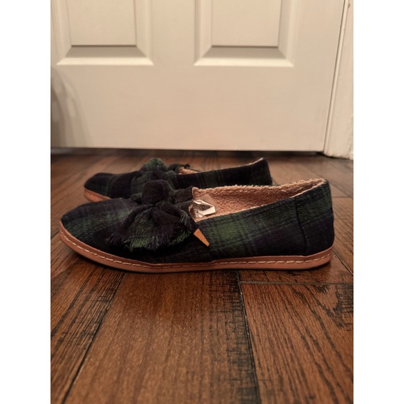TOMS Women's Plaid Lined Slippers Flats Bow Detail Green Black Size 9.5 - Picture 5 of 7